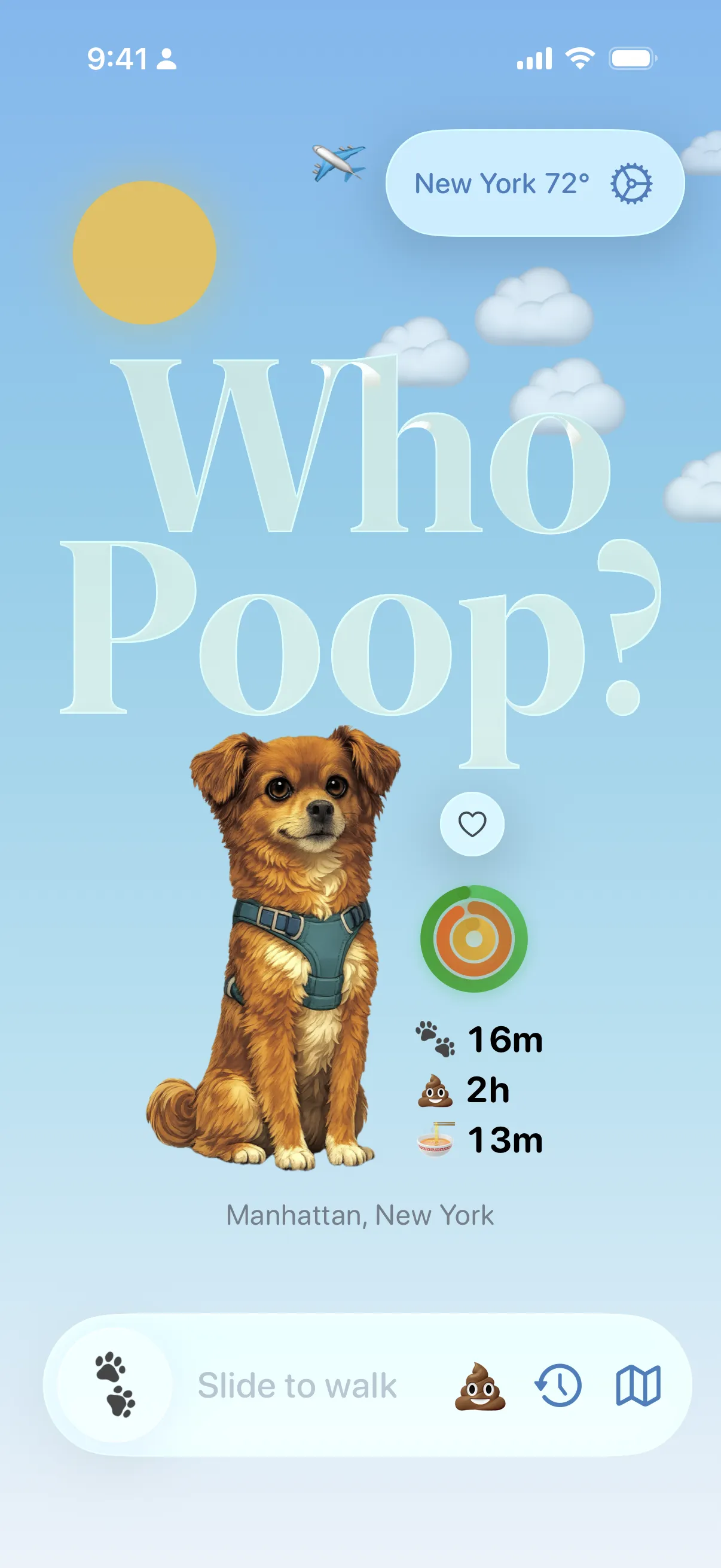 Who Walk? main screen showing the care ring